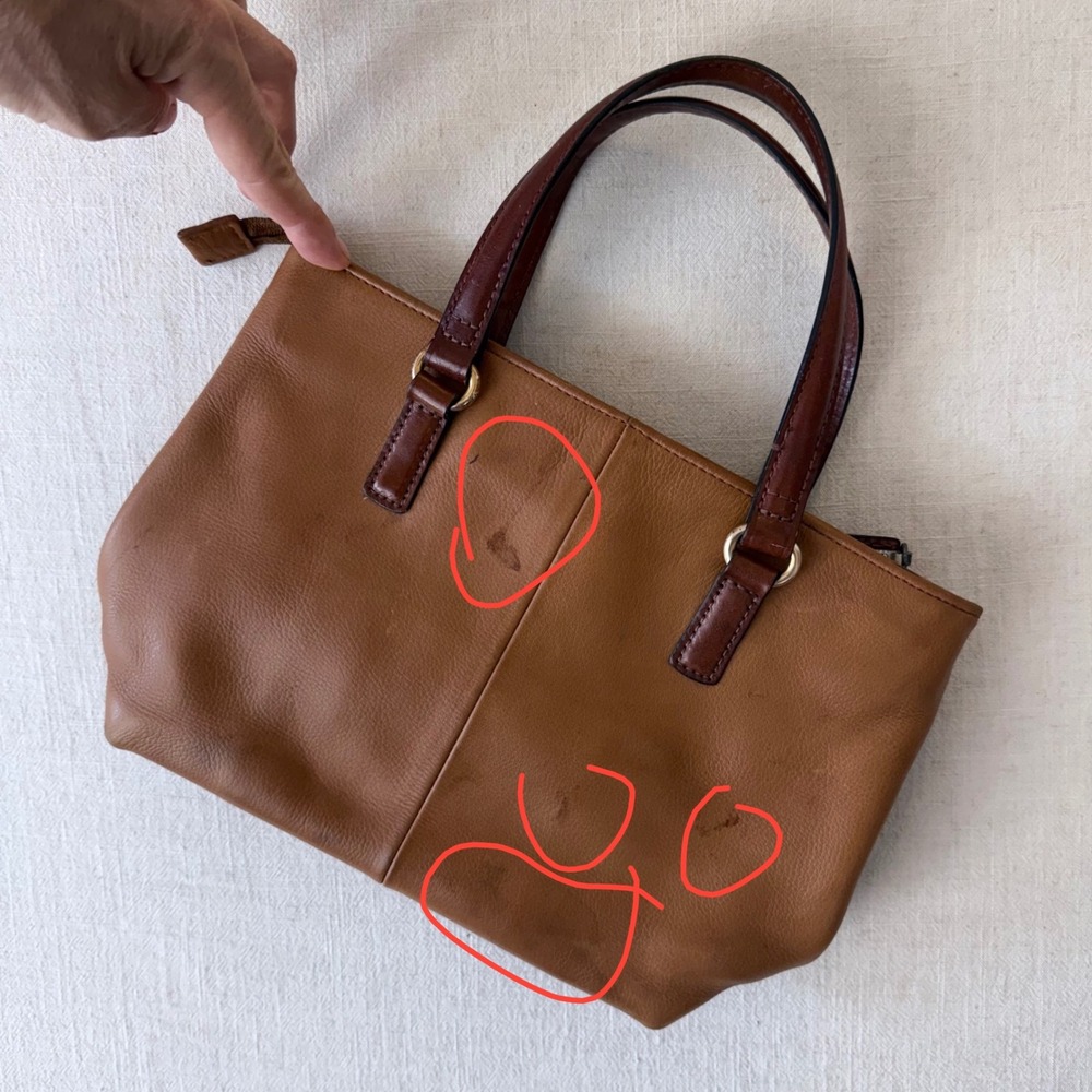 Fossil Brown Pebbled Leather Whipstitch Tote Bag Satchel with Key Charm - Picture 14 of 16